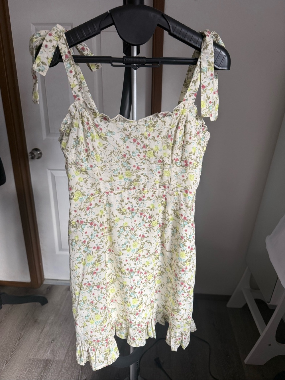 NWT Wild Fable Floral Tie Strap Mini Dress XS Cottagecore Ruffle Sundress - Picture 2 of 7